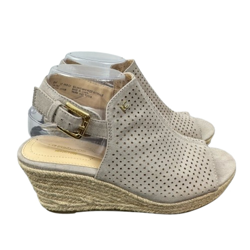 Liz Claiborne Hadley Wedge Espadrille Sandals Womens 8 Beige Peep Toe Slingback